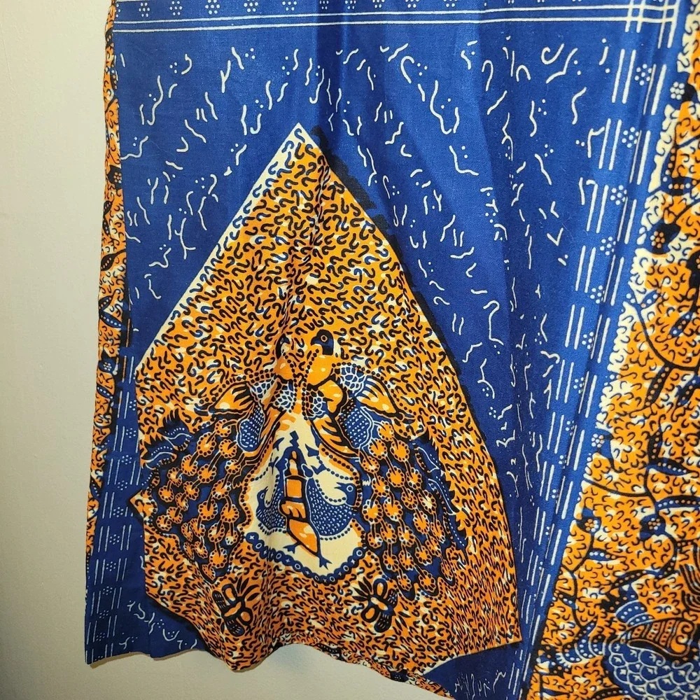 Handmade African Print Maxi Skirt Blue Orange Patchwork Boho Festival Elastic...